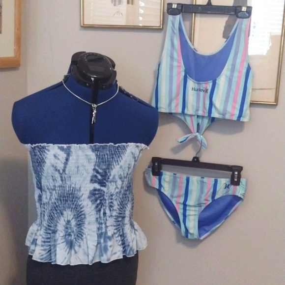🆕Plus HURLEY Bow Back Striped Bikini & SHEIN CURVE Tie-Dye Ruffle BANDO Set!! - Picture 10 of 10